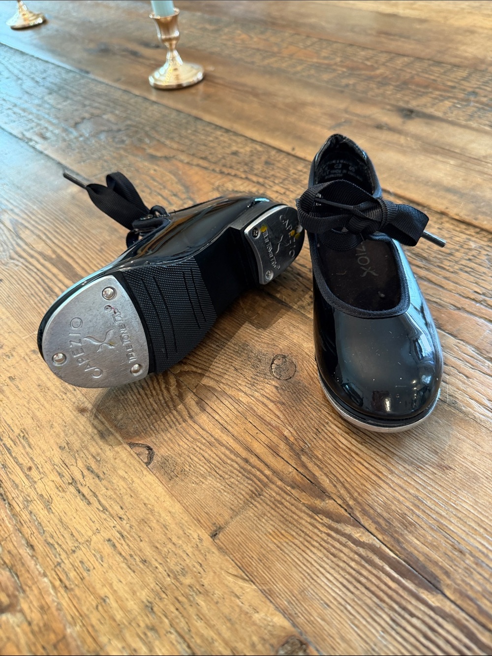 Capezio Black Patent Tap Shoes for Kids - Elegant Ribbon Tie